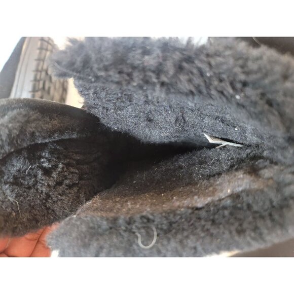 Bearpaw Black Suede/Sheepskin Wool Boots Womens Winter Mid Calf Lace Up SZ 7 - Picture 6 of 8